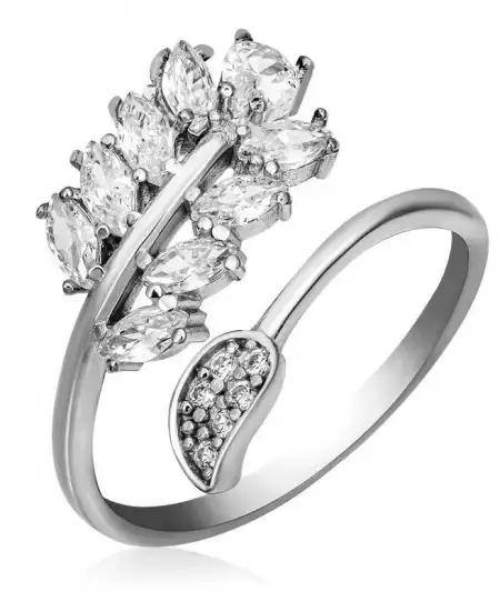 Gümüş Ayarlanabilir Beyaz Taşlı Yaprak Kadın Yüzük