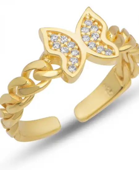 Gümüş Ayarlanabilir Gold Kelebek Kadın Yüzük