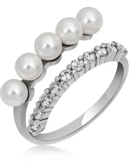 Gümüş Ayarlanabilir İnci Taşlı Kadın Yüzük