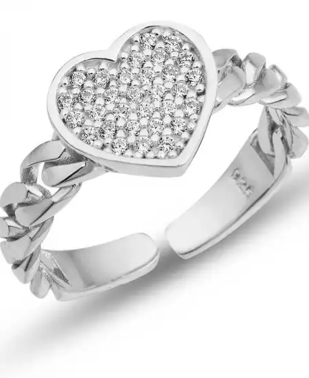 Gümüş Ayarlanabilir Kalpli Kadın Yüzük