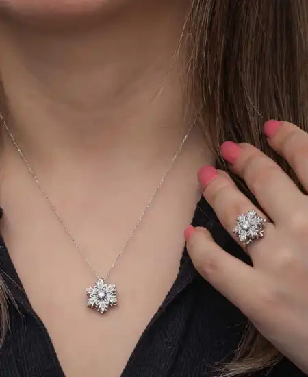 Gümüş Ayarlanabilir Kar Tanesi Dönen Stres Kadın Set