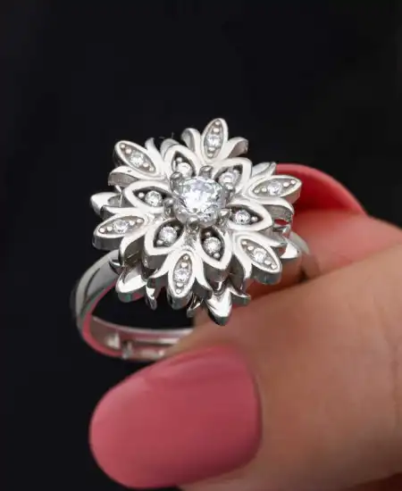 Gümüş Ayarlanabilir Kar Tanesi Dönen Stres Kadın Set