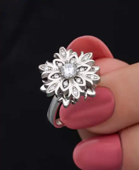 Gümüş Ayarlanabilir Kar Tanesi Dönen Stres Kadın Set