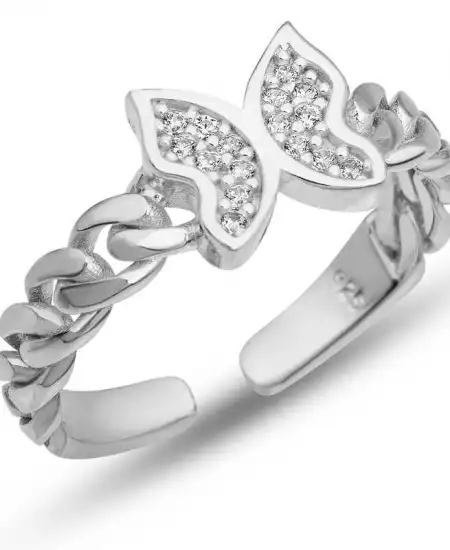 Gümüş Ayarlanabilir Kelebek Kadın Yüzük