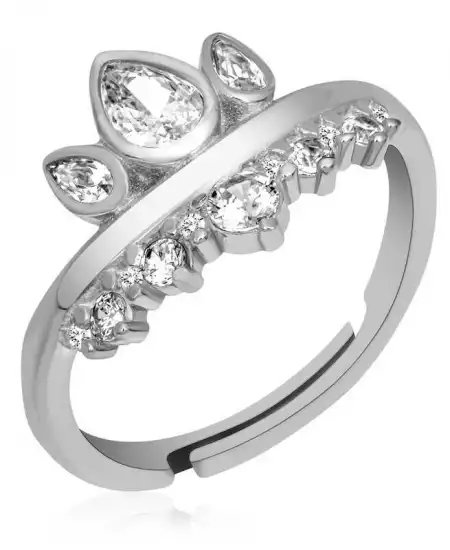 Gümüş Ayarlanabilir Kraliçe Tacı Kadın Yüzük