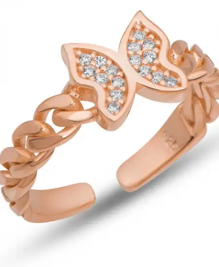 Gümüş Ayarlanabilir Rose Kelebek Kadın Yüzük