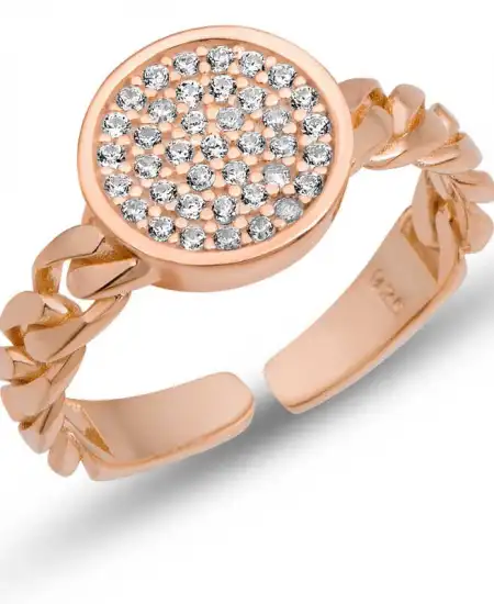 Gümüş Ayarlanabilir Rose Yuvarlak Zirkon Taşlı Kadın Yüzük