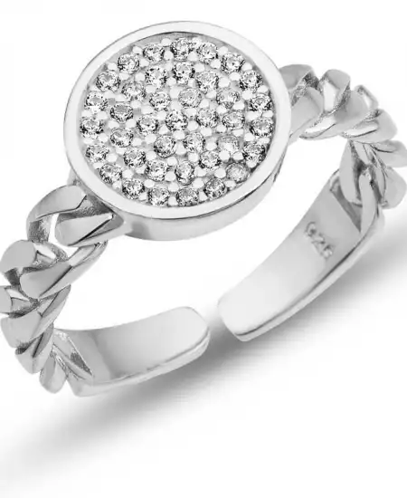 Gümüş Ayarlanabilir Yuvarlak Zirkon Taşlı Kadın Yüzük