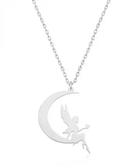 Gümüş Ayda Oturan Su Perisi Bayan Kolye