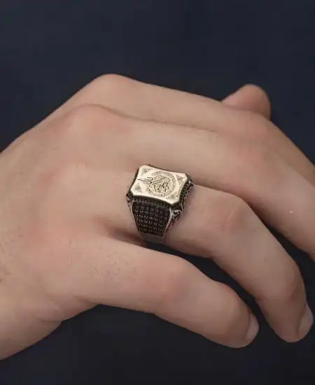 Gümüş Ayetel Kürsi Yazılı Erkek Yüzük