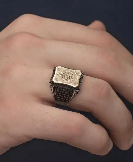 Gümüş Ayetel Kürsi Yazılı Erkek Yüzük