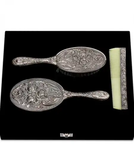 Gümüş Ayna Tarak Fırça Takımı - 3 Parça