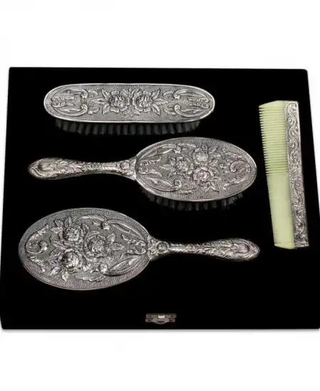 Gümüş Ayna Tarak Fırça Takımı - 4 Parça