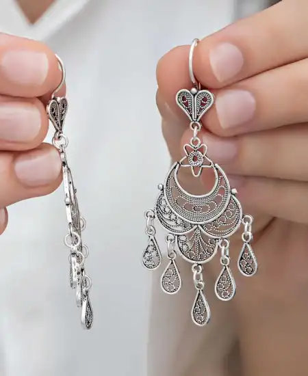 Gümüş Ayyıldız Telkari Sallantılı Kadın Küpe