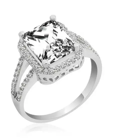 Gümüş Baget Kare Bayan Yüzük