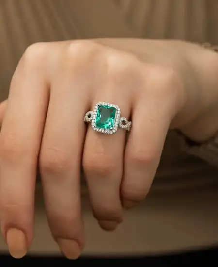 Gümüş Baget Kare Bayan Yüzük