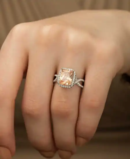 Gümüş Baget Kare Bayan Yüzük