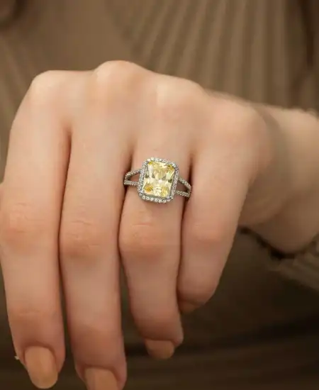 Gümüş Baget Kare Bayan Yüzük