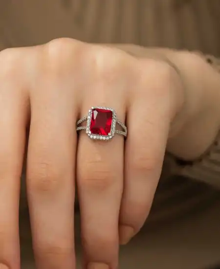 Gümüş Baget Kare Bayan Yüzük