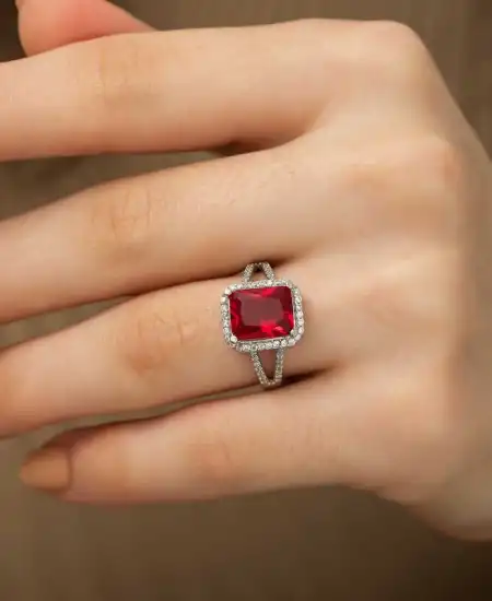 Gümüş Baget Kare Bayan Yüzük