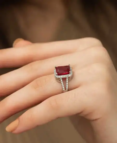 Gümüş Baget Kare Bayan Yüzük