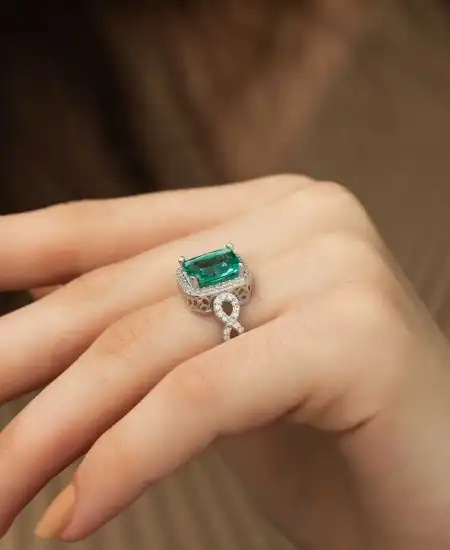 Gümüş Baget Kare Bayan Yüzük