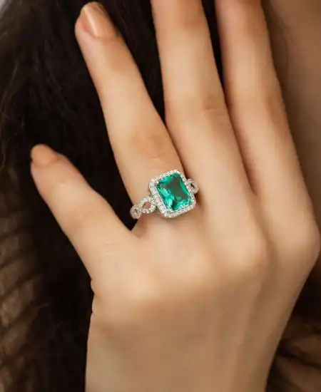 Gümüş Baget Kare Bayan Yüzük