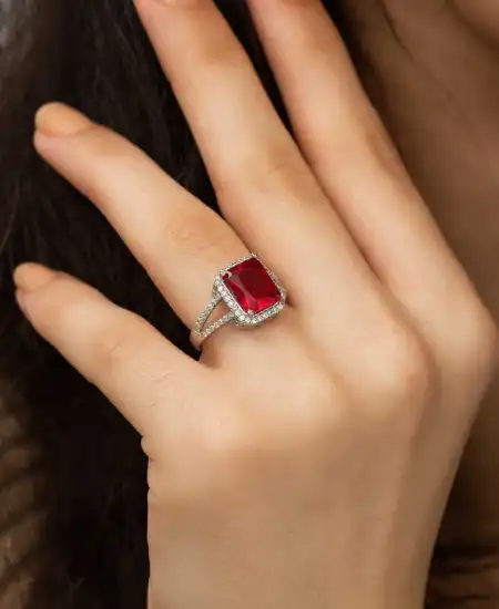 Gümüş Baget Kare Bayan Yüzük