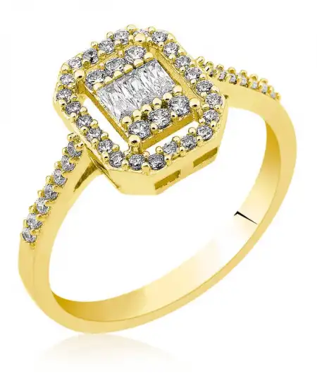 Gümüş Baget Kesim Gold Bayan Yüzük