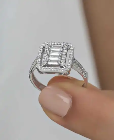 Gümüş Baget Kesim Kadın Yüzük