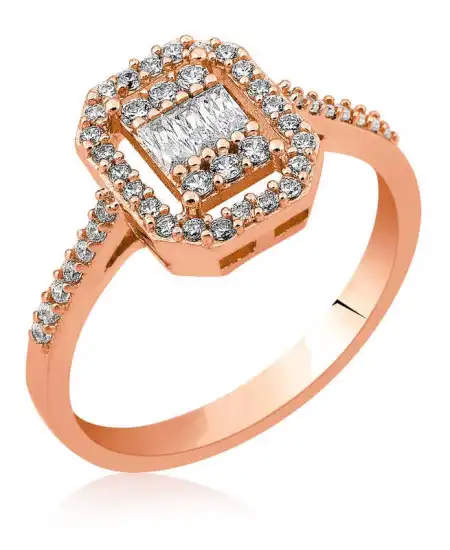 Gümüş Baget Kesim Rose Bayan Yüzük