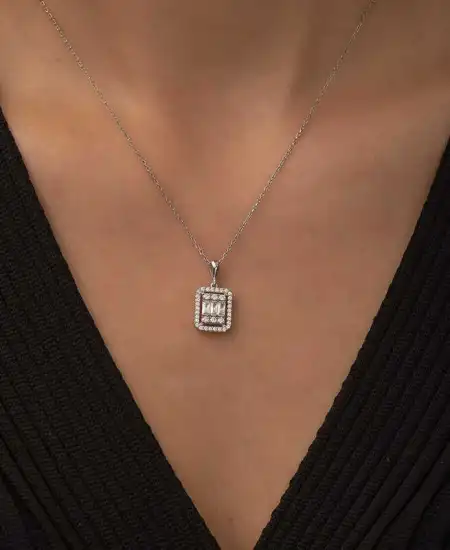 Gümüş Baget Taşlı Bayan Kolye