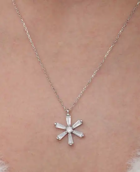 Gümüş Baget Taşlı Çiçek Kadın Kolye