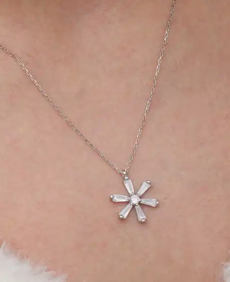 Gümüş Baget Taşlı Çiçek Kadın Kolye