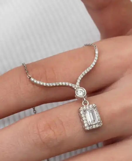 Gümüş Baget Taşlı Gerdanlık Model Kadın Kolye