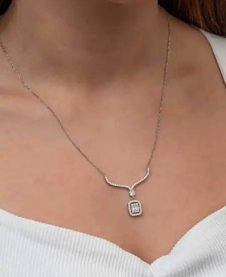 Gümüş Baget Taşlı Gerdanlık Model Kadın Kolye