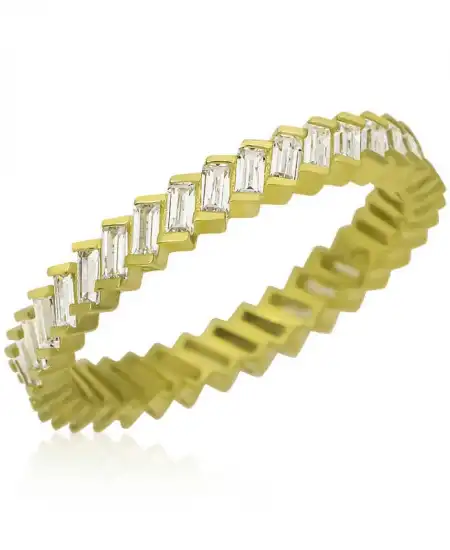 Gümüş Baget Taşlı Gold Tamtur Kadın Yüzük