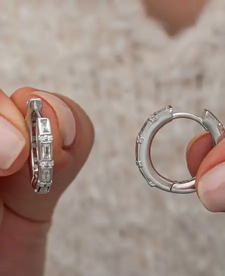 Gümüş Baget Taşlı Halka Kadın Küpe