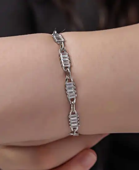 Gümüş Baget Taşlı Kadın Bileklik