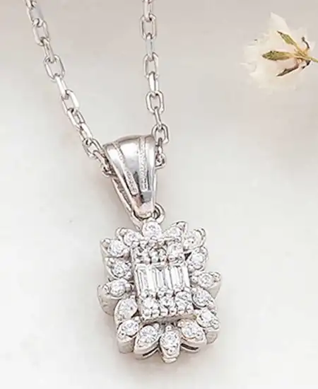 Gümüş Baget Taşlı Kadın Kolye