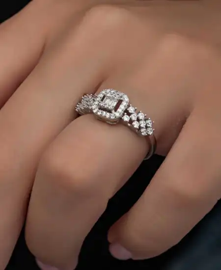 Gümüş Baget Taşlı Kadın Yüzük