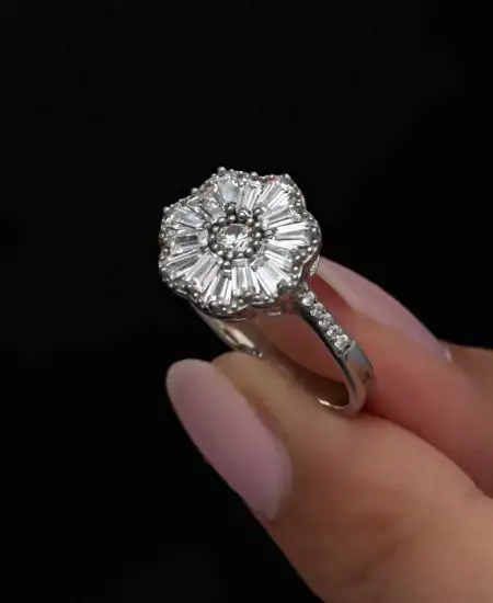 Gümüş Baget Taşlı Kadın Yüzük