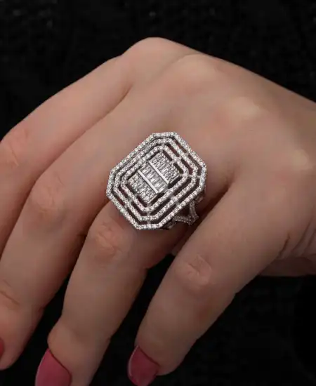 Gümüş Baget Taşlı Kadın Yüzük