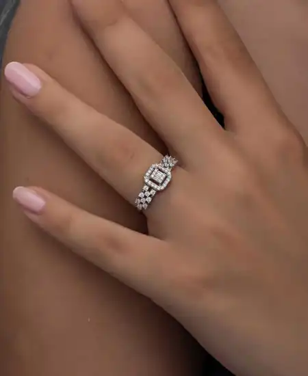 Gümüş Baget Taşlı Kadın Yüzük