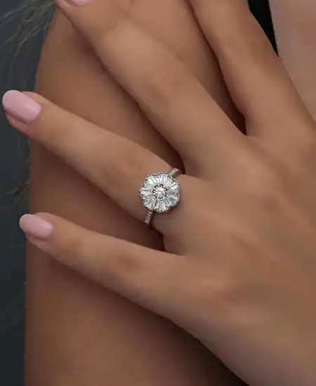 Gümüş Baget Taşlı Kadın Yüzük