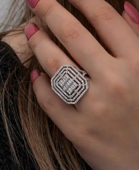 Gümüş Baget Taşlı Kadın Yüzük