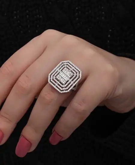 Gümüş Baget Taşlı Kadın Yüzük