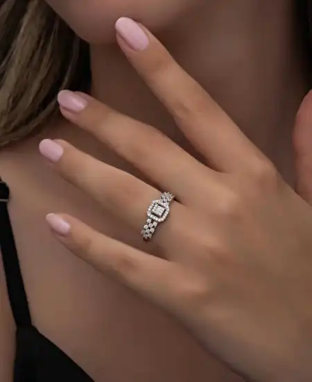 Gümüş Baget Taşlı Kadın Yüzük