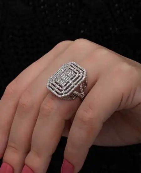 Gümüş Baget Taşlı Kadın Yüzük