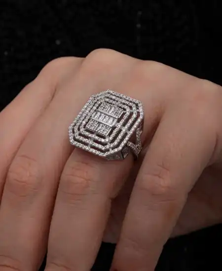 Gümüş Baget Taşlı Kadın Yüzük